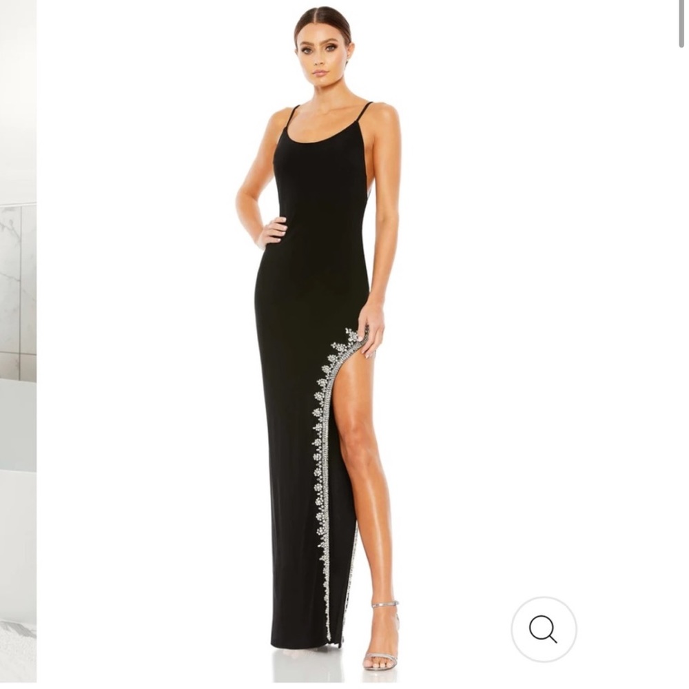 RHINESTONE ENCRUSTED SIDE SLIT CAMI BODYCON GOWN Mac Duggal 42002 black